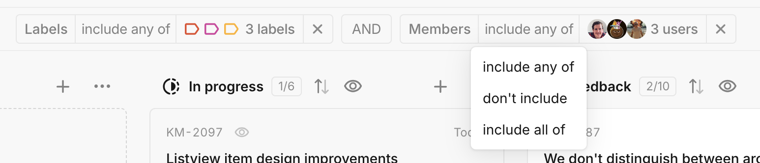 Screenshot of the new filters